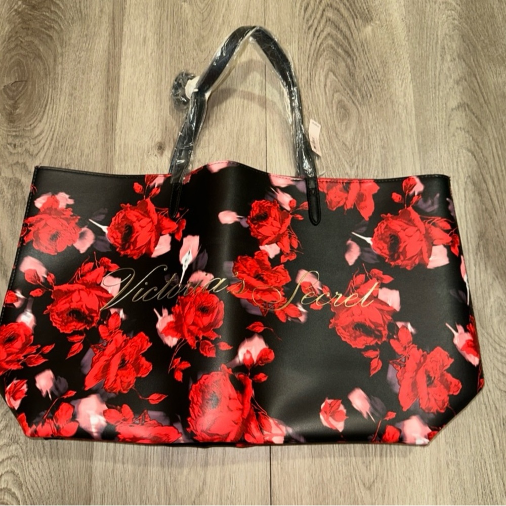 Victoria's Secret Black and Red Rose Tote